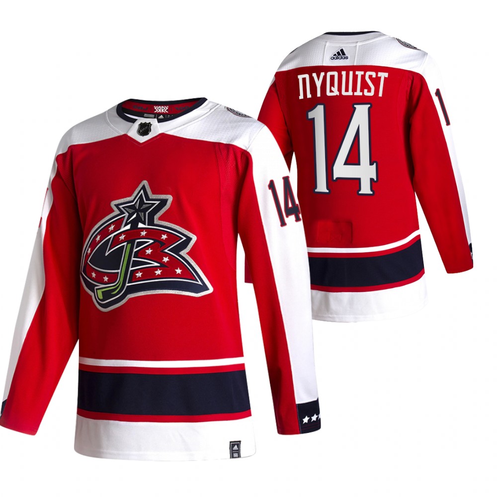 2021 Adidias Columbus Blue Jackets 14 Gustav Nyquist Red Men Reverse Retro Alternate NHL Jersey